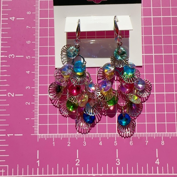 Nine West earrings sliver tone blue purple yellow red pink green crystals drops - Picture 7 of 7